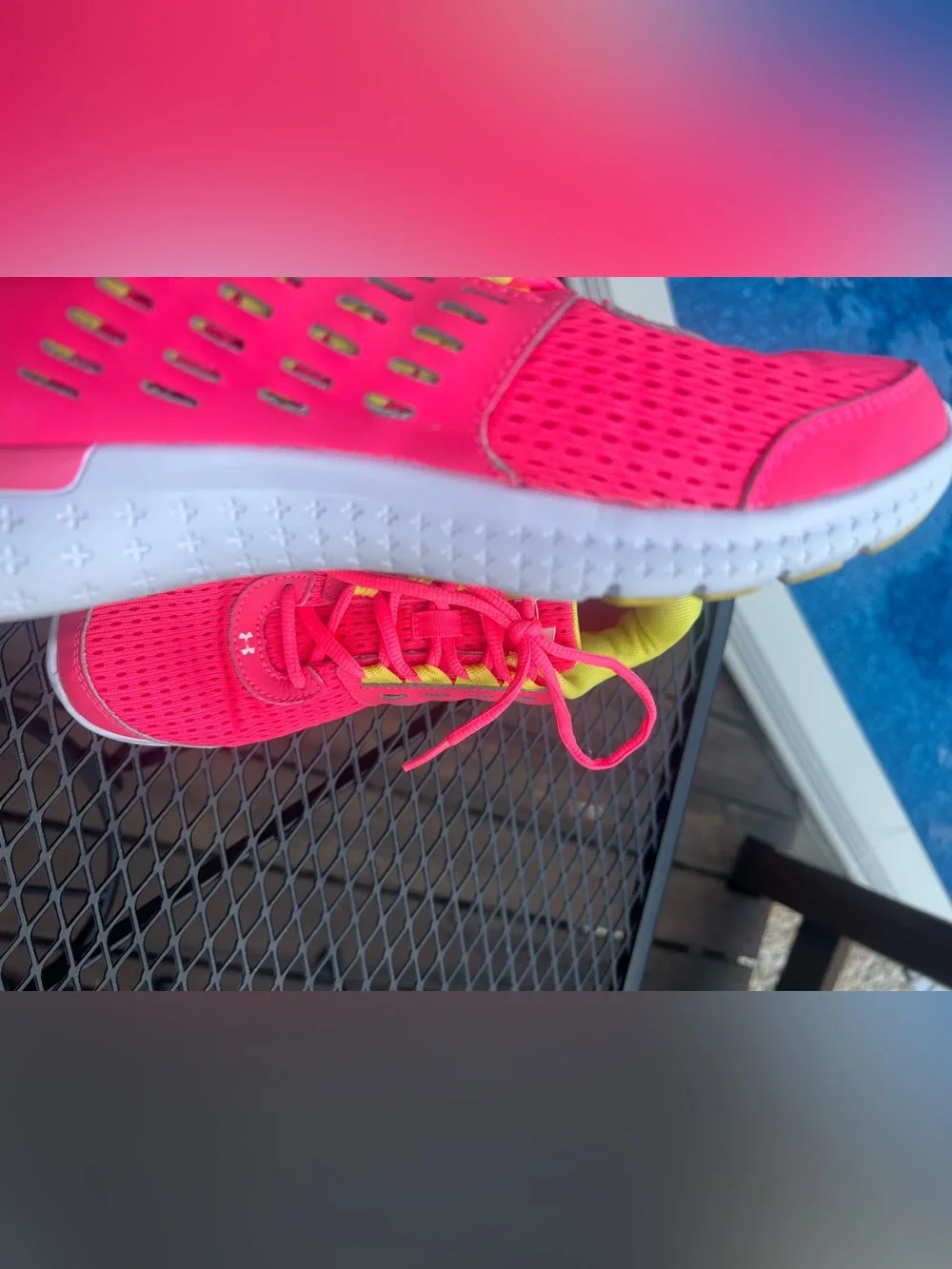 Under Armour Girls Size 6Y Coral Pink Neon Yellow Running Shoes